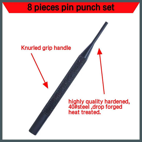 Close-up of knurled handle pin punch from 8 Piece Pin Punch Set With Holder For Automotive, Watch Repair, Jewelry And Craft, Pro Grade Kit