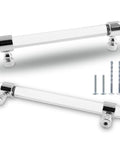 Six Pack Clear Acrylic T Bar Cabinet Pulls For Dresser And Kitchen Cabinets With 5 Inch Hole Centers, silver finish, hardware included