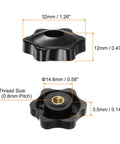 Heavy Duty Knockout Set Of 12 Black Star Knobs With M5 Female Thread 32Mm six point plastic knob showing dimensions and design.