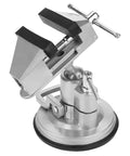 Rock Solid Universal Table Vise Clamp With Zero Wobble Rotating Base Heavy Duty Aluminum Alloy Bench Vice with rubber suction grip.