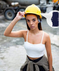 Soft Cotton Hard Hat Sweatband Snap On Fit Terry Cloth Sweat Absorber Liner For Helmets, woman in construction site