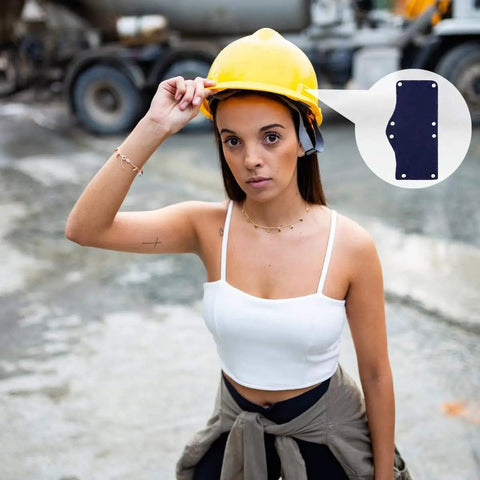 Soft Cotton Hard Hat Sweatband Snap On Fit Terry Cloth Sweat Absorber Liner For Helmets, woman in construction site