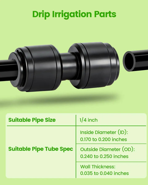 36 Pack Quick Connect One Quarter Inch Straight Couplings For Drip Irrigation Systems, Easy Leak Free Install, UV Resistant, Durable Hose Fittings