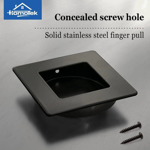 Black Stainless Steel Flush Handles For Sliding Closet Doors Square Recessed Finger Pulls with Invisible Screws