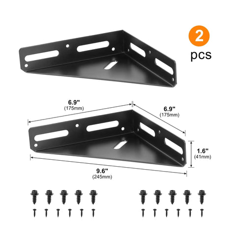 Heavy Duty 2 Pack Steel Angle Brackets With Triangular Corner Support For Wooden Shelving And Cabinet Fixtures, includes 2 brackets and screws.