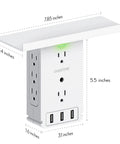 8 Outlet Wall Charging Station With 3 USB Ports And Built In Cable Organizer Shelf 4 Pack Plug In No Tools Needed Safety Certified SGS US Tested Space Saving Design For Busy Homes, dimensions labeled