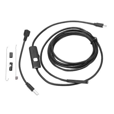 USB Endoscope Camera For Tough Industrial Inspections, 5.5mm lens, 1 meter cable, black, IP67 waterproof, six adjustable LEDs