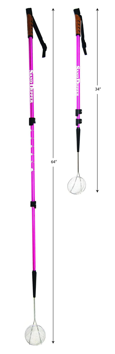 Full Size Beach Scoop Shovel And Sifter Tool For Beachcombing, Adjustable Sea Glass Seashells And Shark Teeth Finder, Pink 4 Inch Basket