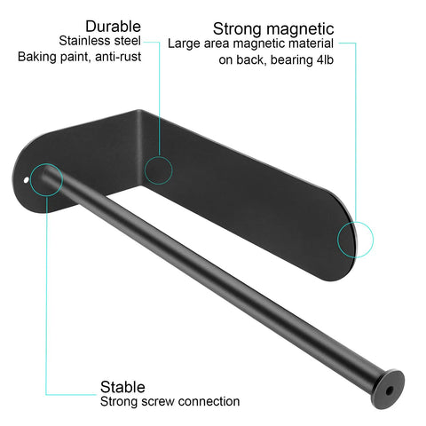 Magnetic Stainless Steel Paper Towel Holder For Refrigerator Grill And Toolbox Rotatable 30cm Black With Strong Magnetic Base