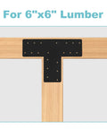 4 Pcs T Post Bracket Set With 16.9 by 5 Inch T Flat Mending Plates Black Powder Coat Joining Bracket on 6x6 Lumber