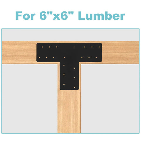 4 Pcs T Post Bracket Set With 16.9 by 5 Inch T Flat Mending Plates Black Powder Coat Joining Bracket on 6x6 Lumber