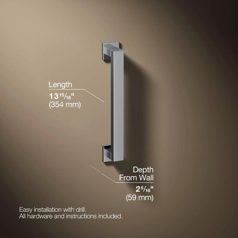 Square 12 Inch Grab Bar For Bathroom Safety And Accessibility, Durable Polished Chrome Bath Support Handle, ADA Compliant Rail For Shower Or Tub, Easy Install, Modern Square Style For Cohesive Bath Design.