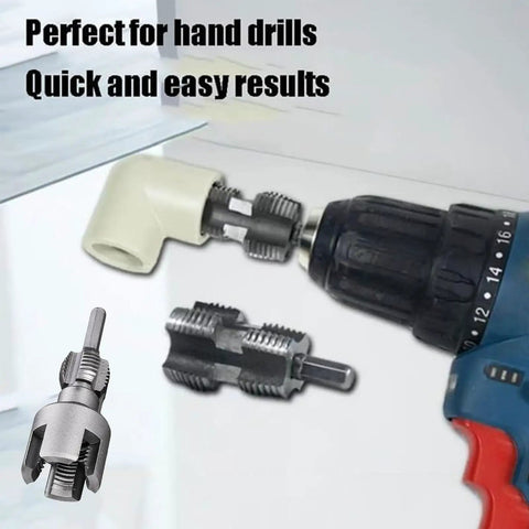 4 In 1 Water Pipe Wrench with Integrated Internal and External Threading, Pipe Tapping and PVC Threader for 1/2 Inch and 3/4 Inch Pipes