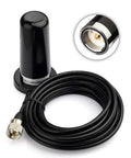 Dual Band Vehicle Ham Radio Antenna With NMO Mount Magnetic Base And Low Profile For Car Truck Or Boat 136 To 174MHz VHF And 400 To 470MHz UHF PL259 Connector Built For Amateur Rigs, shown with coiled cable and connector.