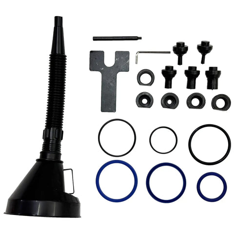 Shop Ready Electric Hydraulic 3 In 1 Angle Iron Processor Delivering Fast Punching Crisp Chamfering And Spot On Cutting Paired With A Dependable 1500 Watt Motor For No Sweat Heavy Duty Performance includes black funnel and various fittings.