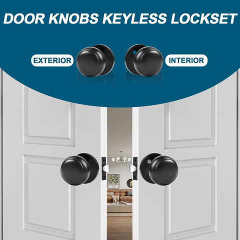 Passage Door Knobs 3 Pack Dope Matte Black Interior Round Door Handles Non Locking for Hallways and Closets Keyless