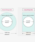 Diagram showing placement of Tempered Glass Lazy Susan Rotating Turntable For Dining Table Big 31.5 Inch Round Party Ready Serving Tray.