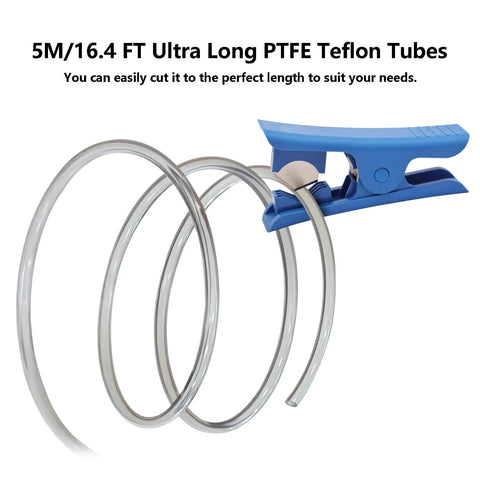 Ultra Smooth PTFE Teflon Tube Kit With 16.4 Ft Tubing, Cutter And Four Extension Connectors For Bambu Lab A1 P1 X1 K1 AD5M Series 3D Printers