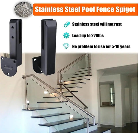 Rock Solid 304 Stainless Steel Glass Spigot Clamps Side Mount Brackets For 8 To 13 Millimeter Glass Pool Fence Railings Stairs Balconies Rustproof Hardware No Sweat Diy Setup installed on modern glass staircase