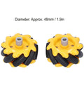 Dope Mecanum Wheel Kit For Robot Cars With Rubber Coated 48mm Wheels, two yellow and black wheels displayed