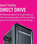 Slick Wall Mounted Smart Garage Door Opener With Rock Solid Battery Backup Ultra Silent Direct Drive Motor. Fits tight spaces.