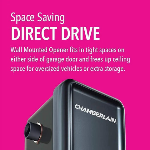 Slick Wall Mounted Smart Garage Door Opener With Rock Solid Battery Backup Ultra Silent Direct Drive Motor. Fits tight spaces.