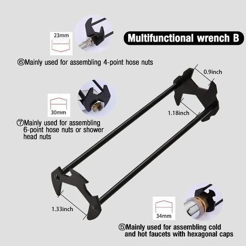 Two Pack Basin Wrench Set For Tight Spaces Universal Faucet Nut Tool With Four Jaw Hex Spanner Seven Size Adjustable Plumber Wrenches with labeled sizes