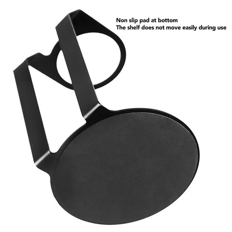 Sleek Black Iron Pour Over Coffee Dripper Rack with a non-slip pad for stable brewing, side view highlighting the flat surface.