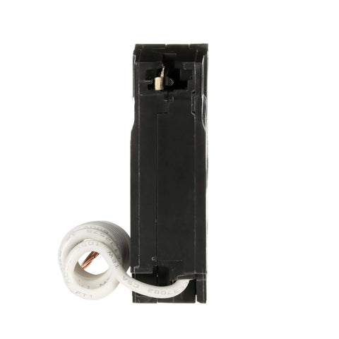 Side view of 20A Dual-Function AFCI/GFCI Breaker, Single-Pole 120 VAC, 1 in wide, arc fault and ground fault protection.