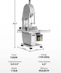Heavy Duty 1500W Electric Bone Saw with a spacious 20x15 inch table, designed for safely cutting frozen meat blocks.