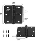 Three Pack Of 304 Stainless Steel Door Hinges In Matte Black With Non Removable Pin Heavy Duty Ball Bearing 3 Point Five Inch dimensions