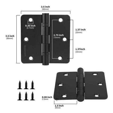 Three Pack Of 304 Stainless Steel Door Hinges In Matte Black With Non Removable Pin Heavy Duty Ball Bearing 3 Point Five Inch dimensions