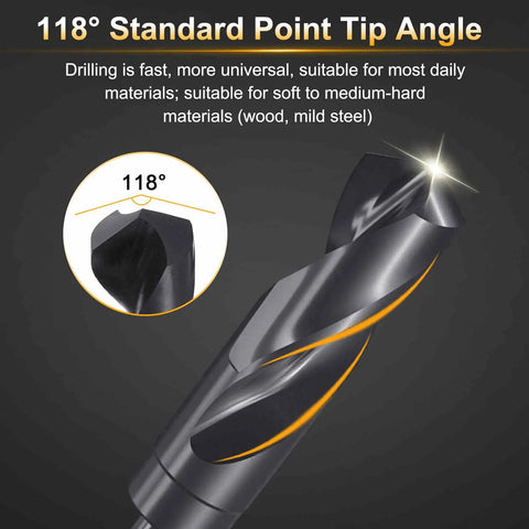 Close-up view of 14mm Drill Bit With 10mm Reduced Shank Heavy Duty HSS 4241, Black Oxide Nitriding Finish, 118 Degree Point