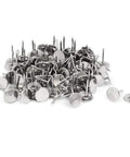 Heavy Duty Flat Head Upholstery Tacks For Furniture Repair And Craft Rooms Packs Two Hundred Silver Iron Thumb Pins on a white background.