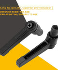 4 Pack Premium Heavy Duty Stainless Steel Clamping Lever Handles With M6 Female Threads And Smooth Twist Knobs, two black handles.