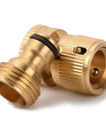 Close-up view of Brass 3/4 in Garden Hose Quick Connector with male and female ends for fast, leak-free setup.