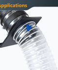 Hella Flexible 4 In By 5 Ft PVC Dust Collection Hose with stainless key clamp and quick splice connector for woodworking.