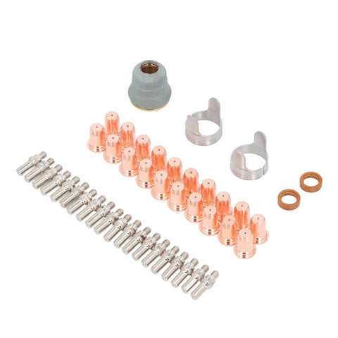 Heavy Duty Plasma Cutting Torch Electrode Tip Kit includes 20 copper tips, nozzles, and guide rings for fast changeouts.