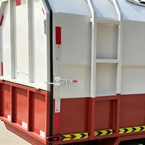 Heavy Duty J Hook Toggle Clamps 451 Type Bring Home Badass on trailer door, showcasing 330 lb strength in rust resistant steel.