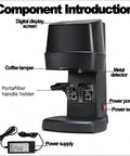 Automatic 58 MM Electric Espresso Tamper With Precision Pressure Dial And Height Adjustable Handle for easy coffee tampering components.