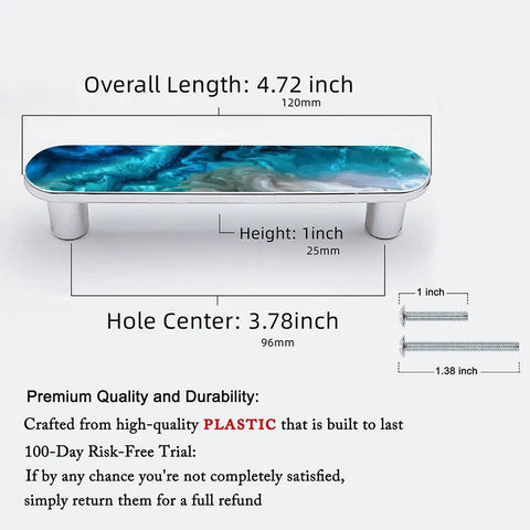 Diagram of 4 Pack Aqua Aquamarine Blue Water Cabinet Pulls, 3.75 Inch Hole Center, Silver Kitchen Cabinet Hardware