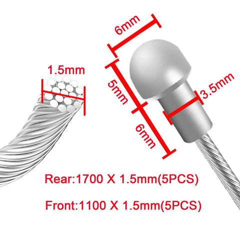 Dimensions of Ten Piece Go To Bicycle Brake And Derailleur Cable Kit For Road And Mountain Bikes Front And Rear Shift Cables