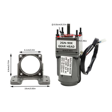 High Torque AC Gear Motor 6W 110V With Variable Speed Controller And Bracket Reversible Gearmotor 0 To 15 RPM 2.9NM Torque Low Speed Precision For Hobbyist Projects Industrial Applications with dimensions