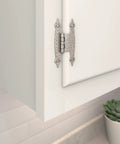 Top Shelf Decorative Butterfly Cabinet Hinges For Offset Doors Sleek Satin Nickel Finish smooth hinge on white cabinet door