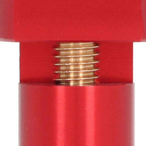 Close-up of 19mm Table Stop For Woodworking Aluminum Alloy With Thumb Screw Lock CNC Processed Non Slip Workbench Limiting Block For Planing Sanding And Marking Red showing threaded detail