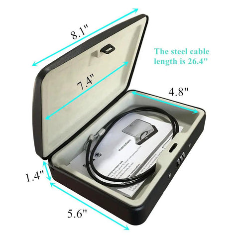 Open view of Water And Fire Resistant Portable Security Case With Solid Steel Build, Resettable Combination Lock, Three Foot Cable.