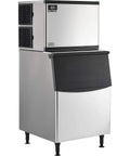 Heavy Duty Modular Ice Maker With 275 Pound Storage Bin Delivering 500 Pounds Daily Air Cooled Build, front view with black door.