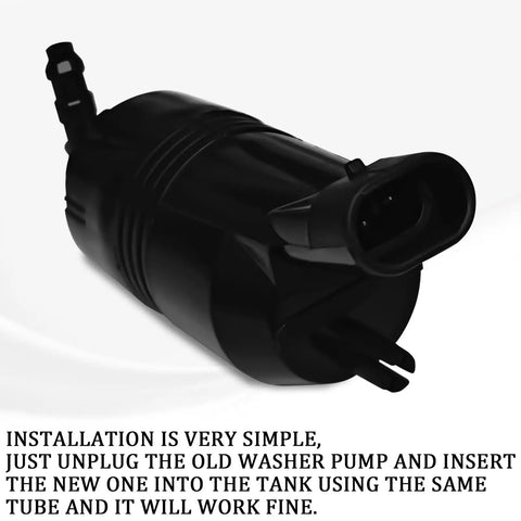 Top Shelf Windshield Washer Pump With Heavy Duty Grommet ready to go, showing black 12V pump for Chevrolet GMC Buick Cadillac vehicles.