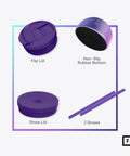 Co Pilot Insulated Travel Mug With Straw And Flip Cap Lids 40 Oz Leak Proof Cup showing flip lid, straw lid, rubber bottom, and straws