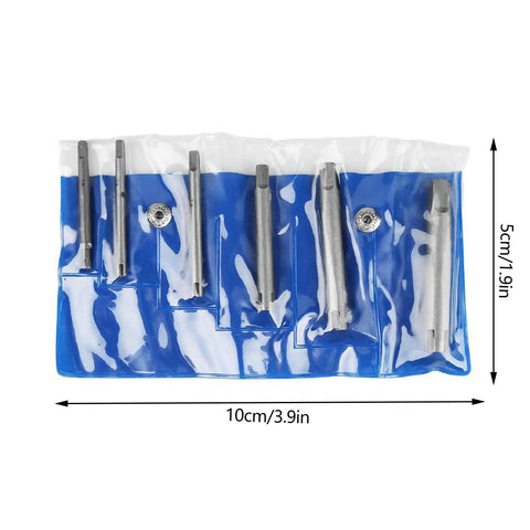 Premium Tap Extractor Set Makes Removing Stripped Or Broken Screw Heads A Total Breeze With This High Speed Steel Kit Perfect For Home Repair Jobs Involving Industrial Bolts And Tough Metal Fasteners That Just Won't Budge. 5cm x 10cm HSS tap extractor set in blue pouch